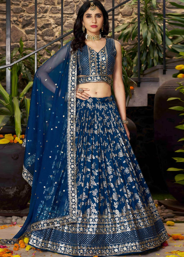 Navy Blue Embroidered Lehenga Choli