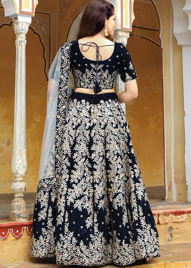 Navy Blue Embroidered Lehenga Choli