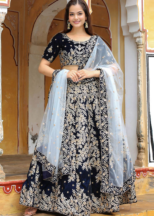 Navy Blue Embroidered Lehenga Choli