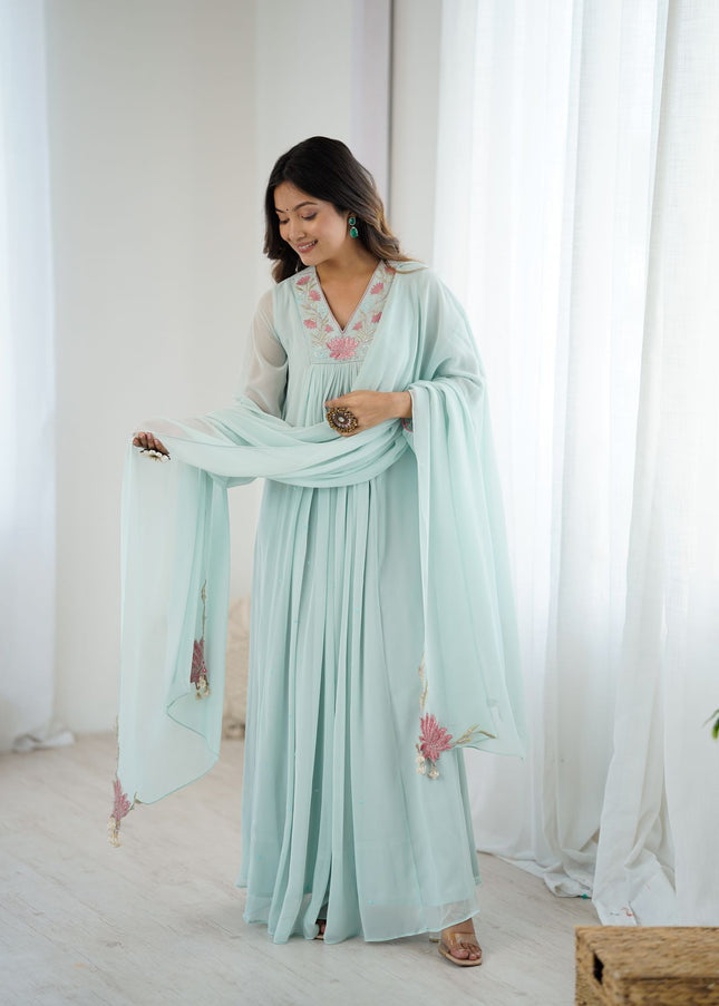 Sky Blue Embroidered Anarkali Gown