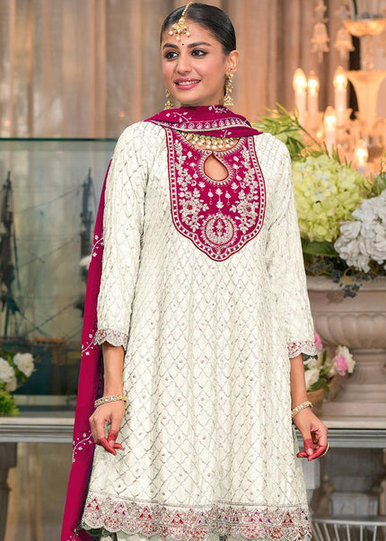 Offwhite Embroidered Dhoti Style Suit