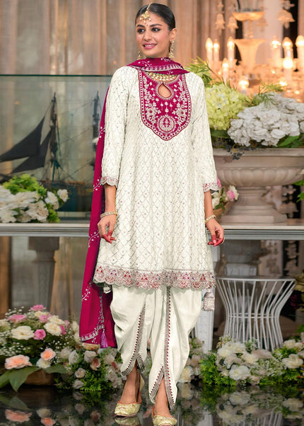 Offwhite Embroidered Dhoti Style Suit