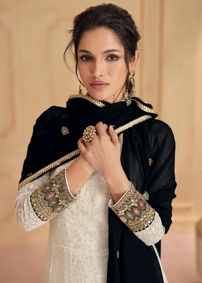 Offwhite Embroidered Anarkali Gown