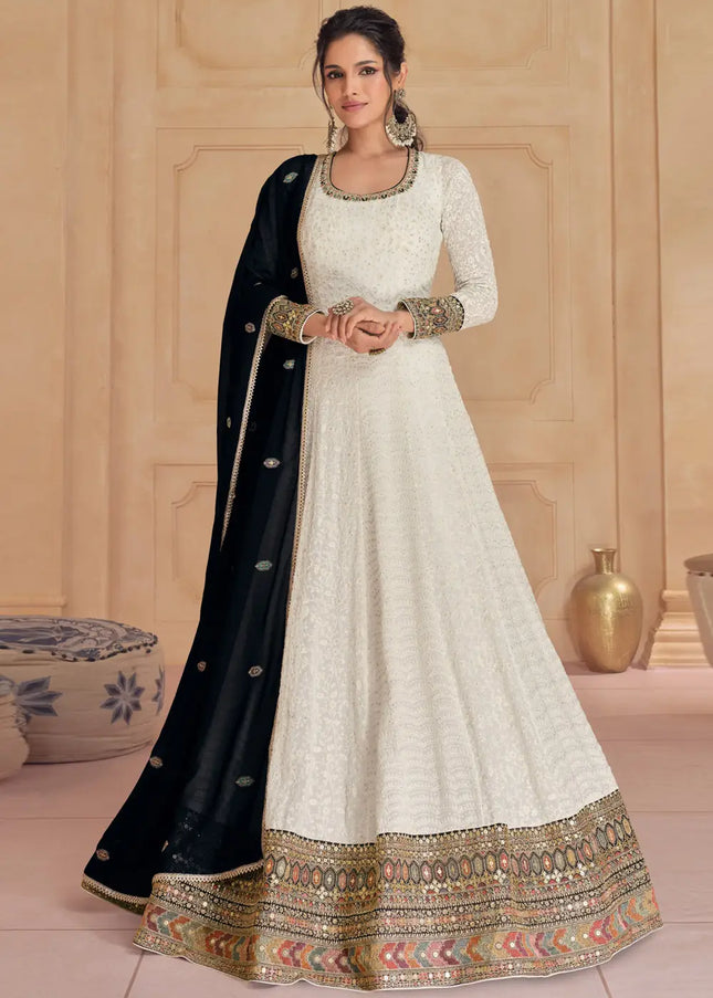 Offwhite Embroidered Anarkali Gown