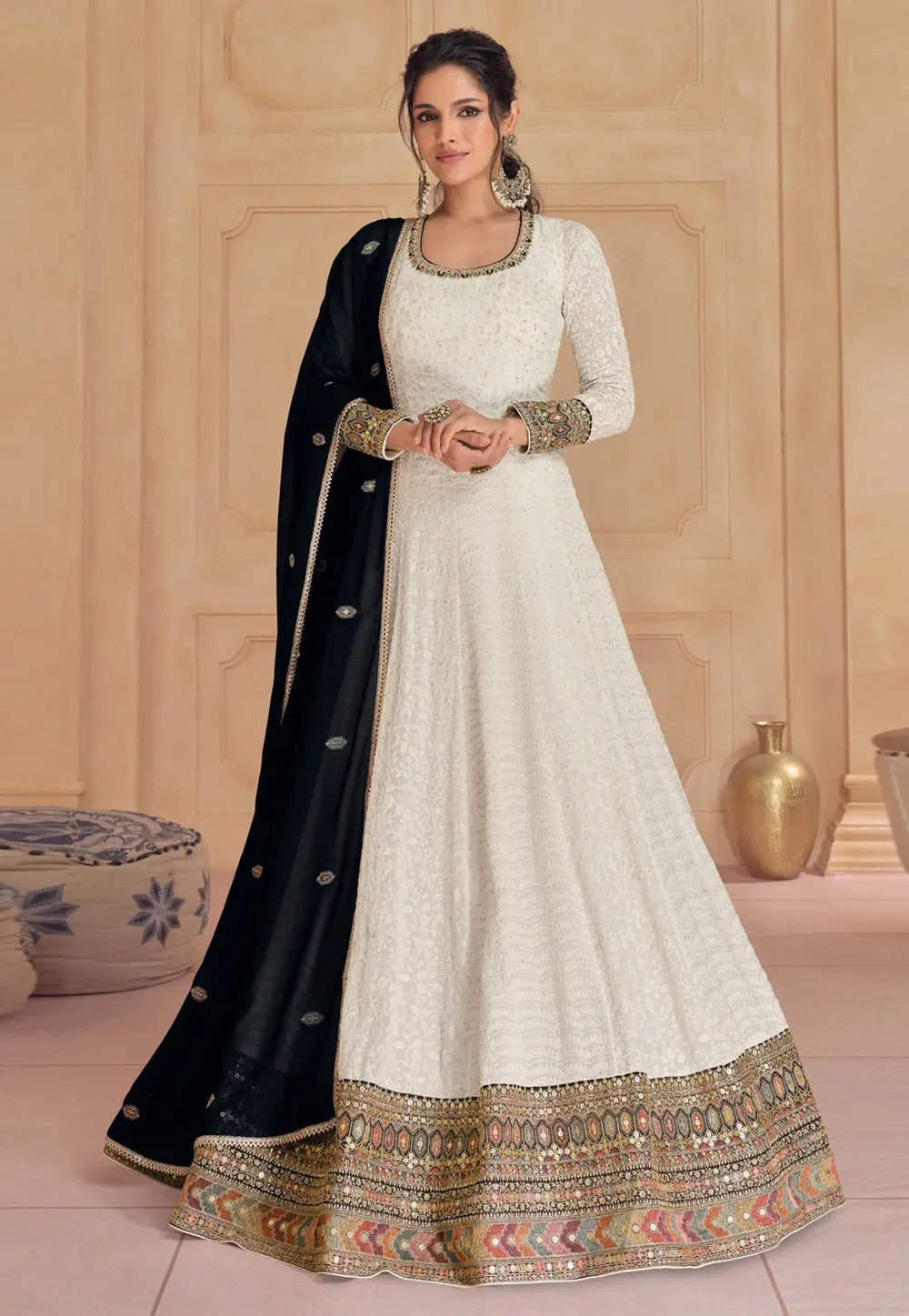 Offwhite Embroidered Anarkali Gown FALAKENOOR Offwhite Embroidered Anarkali Gown FALAKENOOR