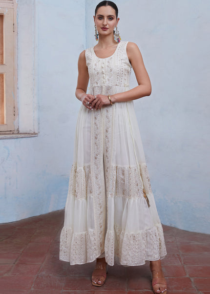 Off White Embroidered Pant Style Anarkali
