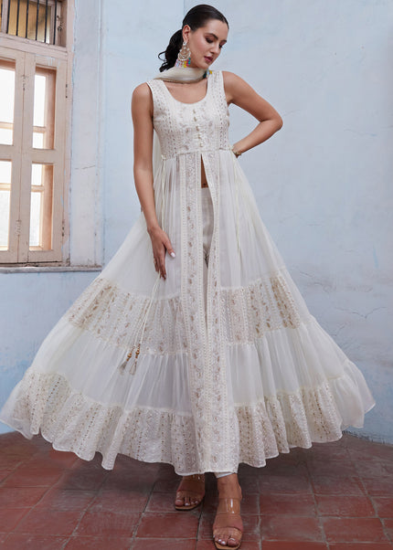 Off White Embroidered Pant Style Anarkali