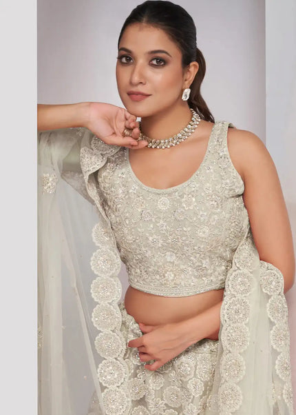 Ivory Embroidered Wedding Lehenga Choli