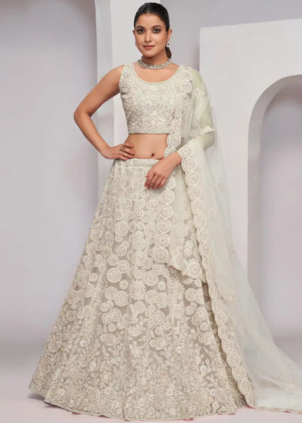 Ivory Embroidered Wedding Lehenga Choli