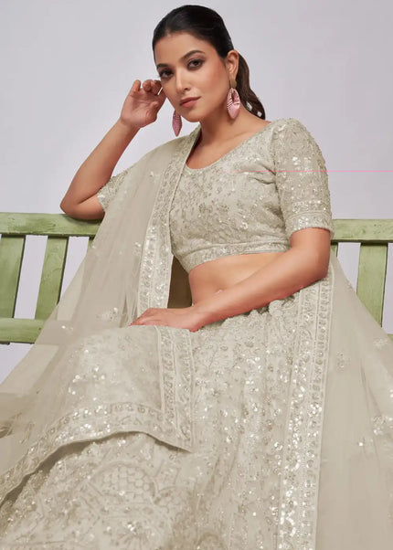 Offwhite Embroidered Wedding Lehenga Choli