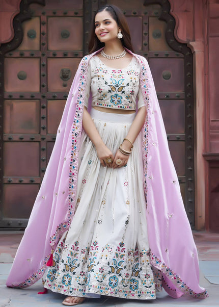 Offwhite and Pink Embroidered Lehenga Choli
