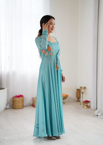 Sky Blue Embroidered Anarkali Gown