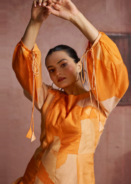 Orange Printed and Embroidered Co-Ord Set