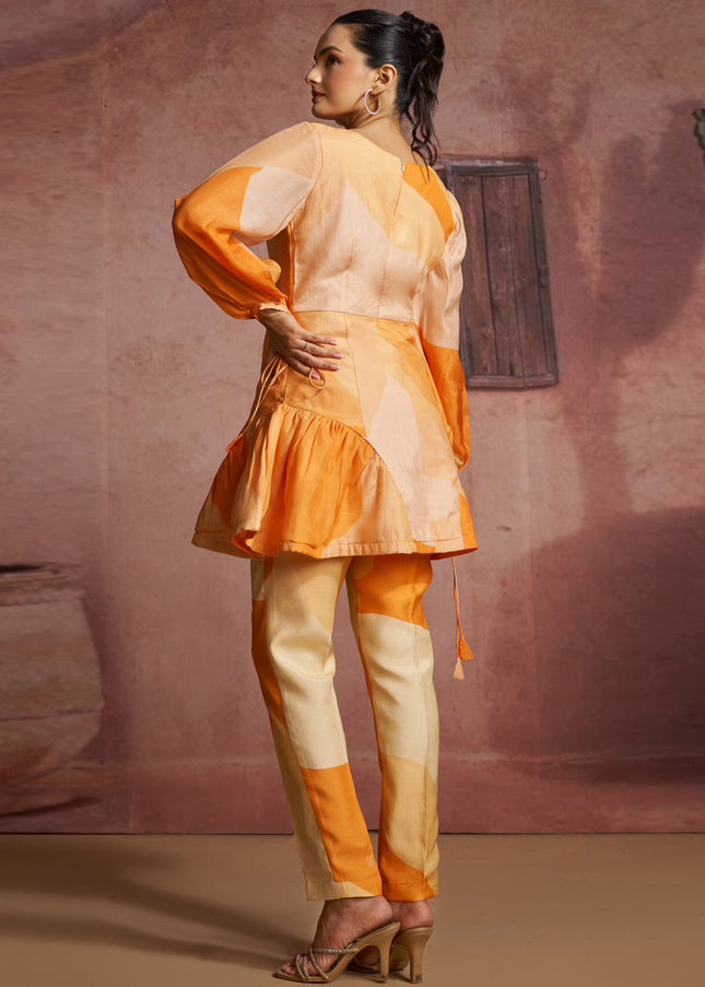 Orange Printed and Embroidered Co-Ord Set