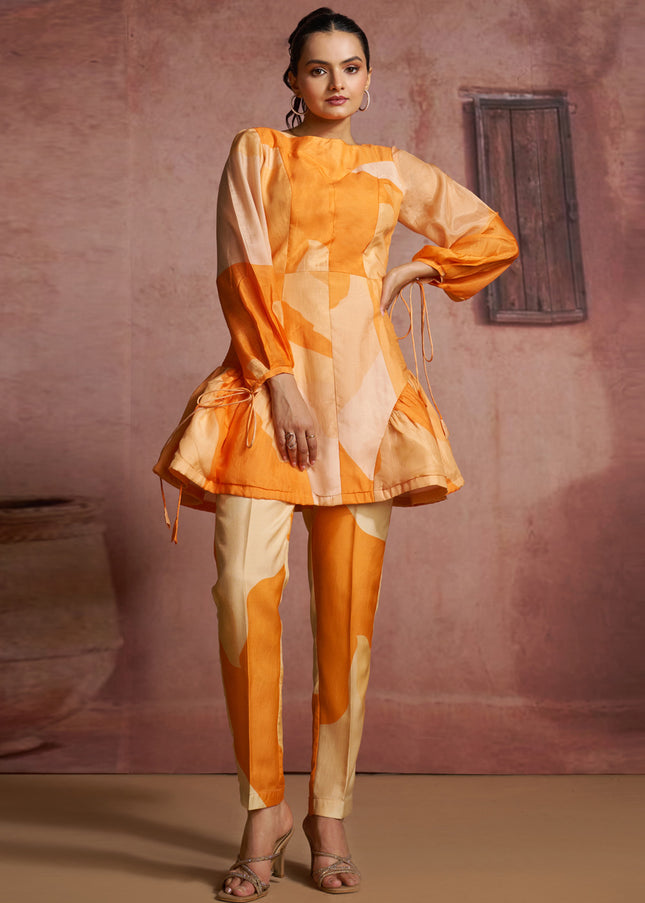 Orange Printed and Embroidered Co-Ord Set