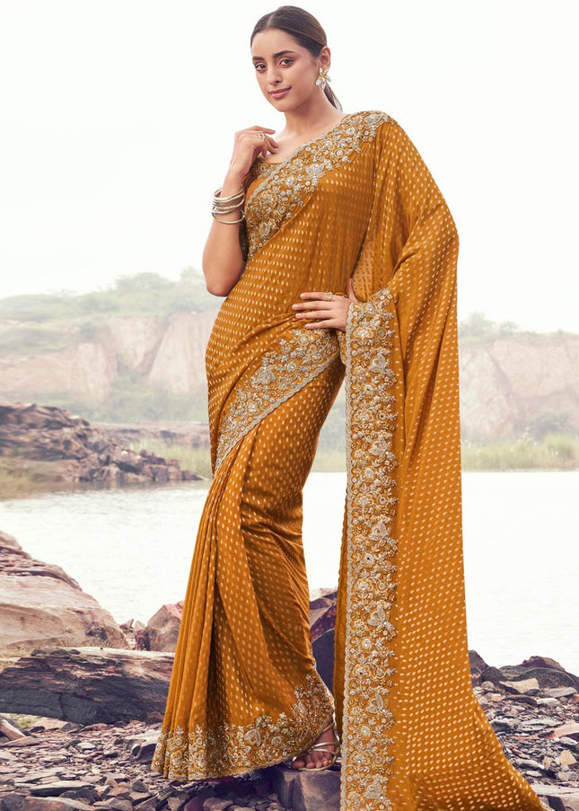 Mustard Yellow Embroidered Wedding Saree