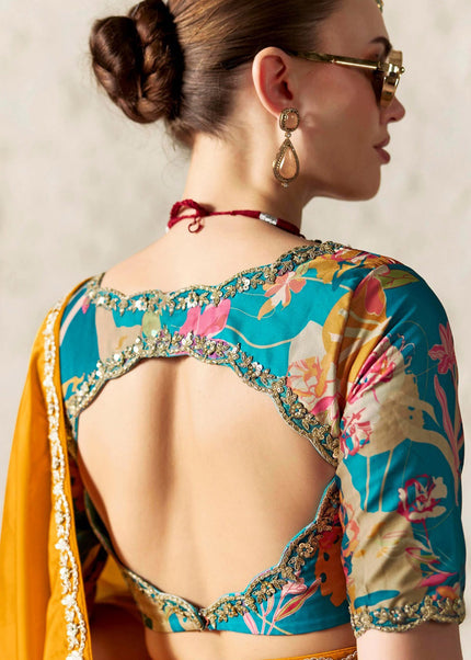 Orange Printed and Embroidered Festive Saree