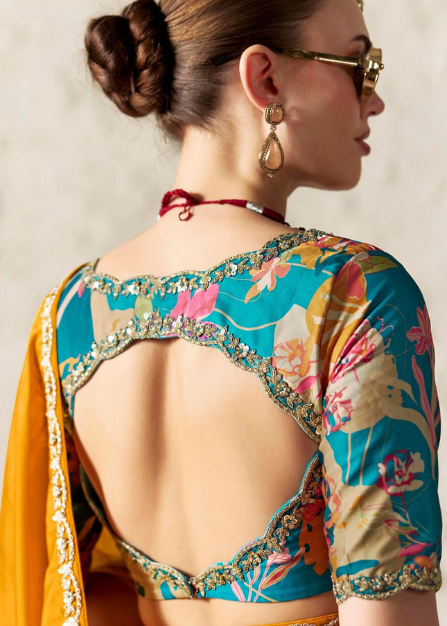 Orange Printed and Embroidered Festive Saree