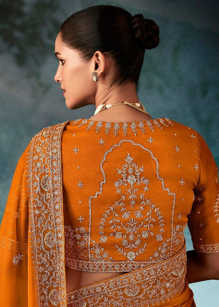 Orange Embroidered Festive Saree