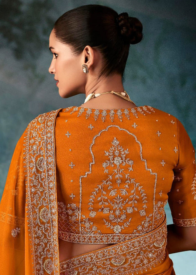 Orange Embroidered Festive Saree