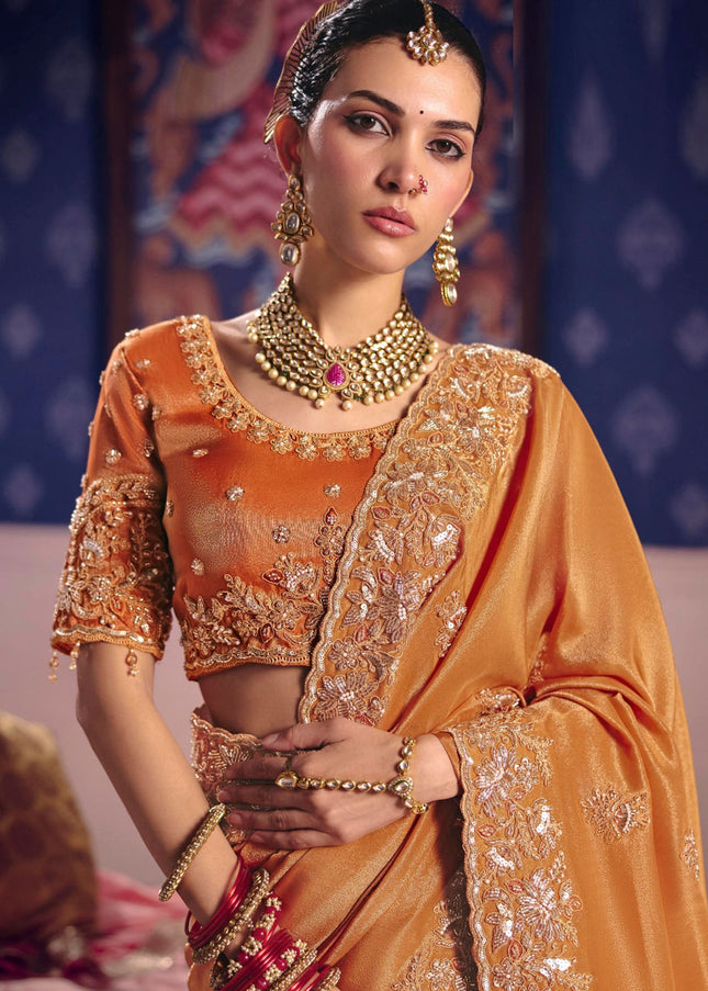 Orange Embroidered Wedding Saree