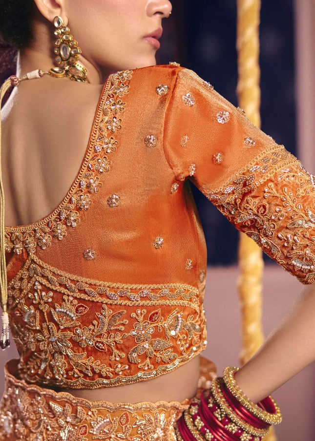 Orange Embroidered Wedding Saree