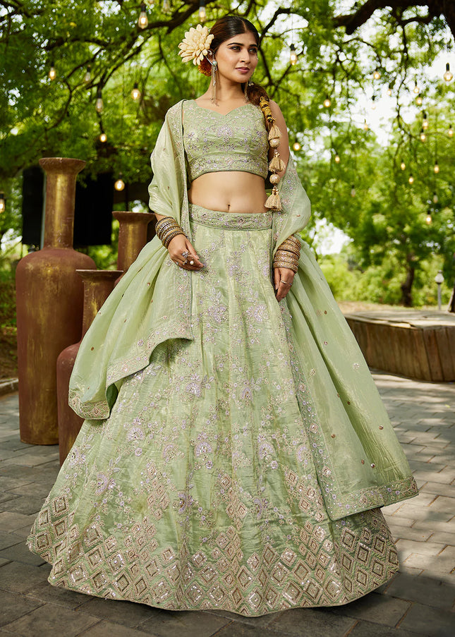 Green Embroidered Lehenga Choli