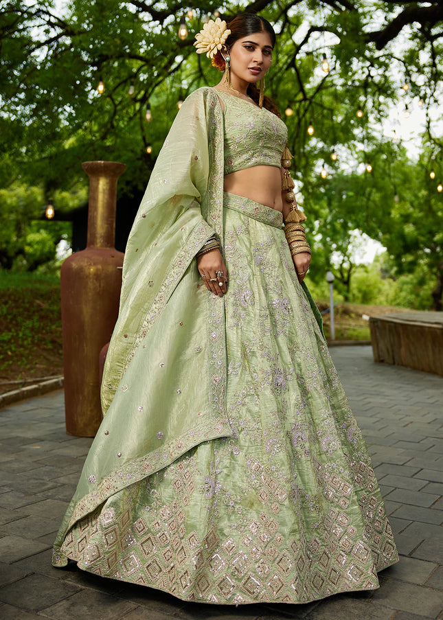 Green Embroidered Lehenga Choli