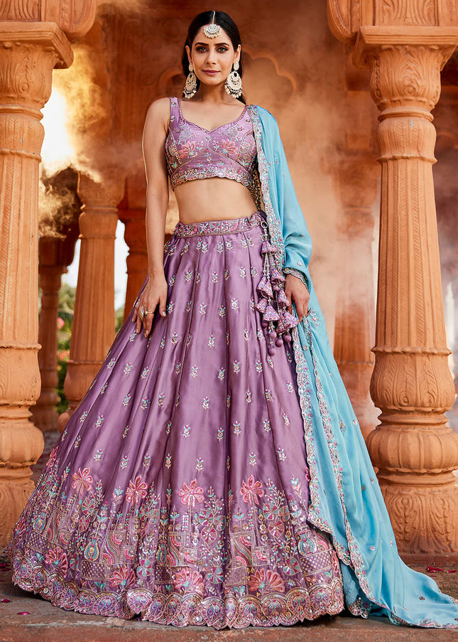 Lavender Embroidered Lehenga Choli