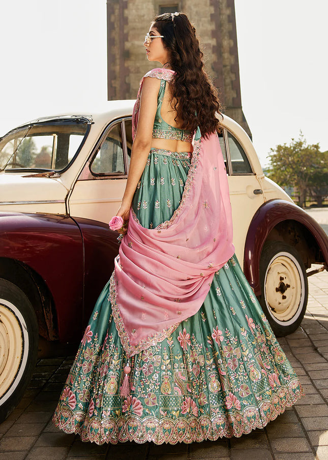 Sea Green Embroidered Lehenga Choli