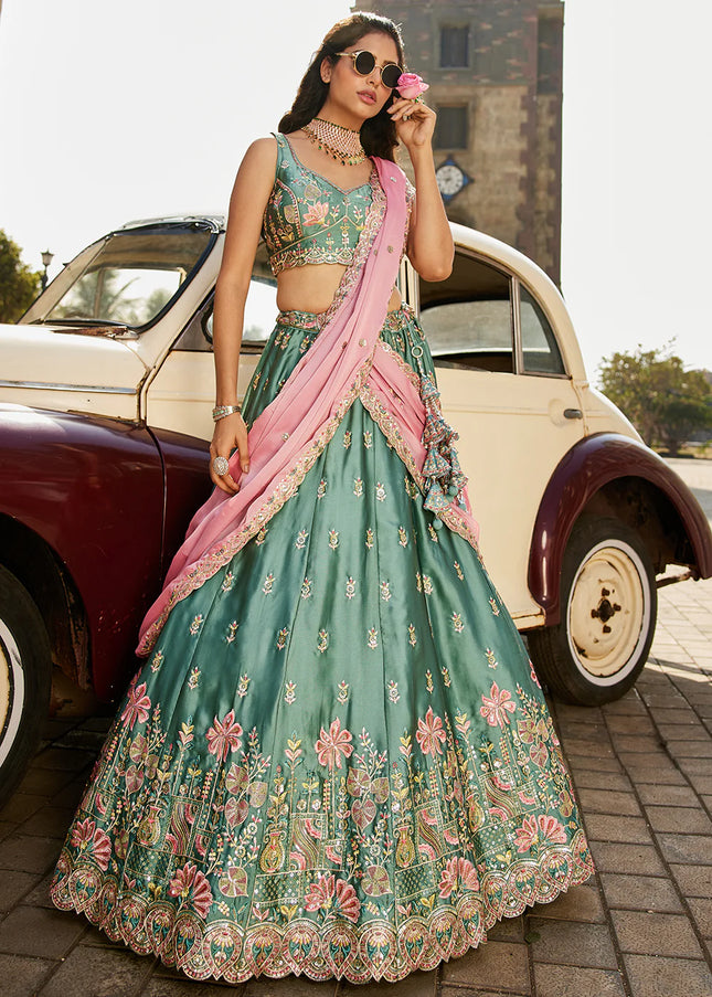 Sea Green Embroidered Lehenga Choli