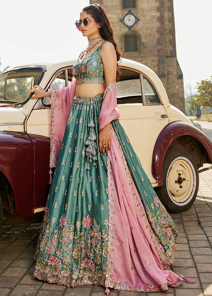 Sea Green Embroidered Lehenga Choli
