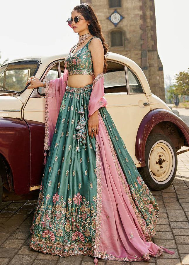 Sea Green Embroidered Lehenga Choli