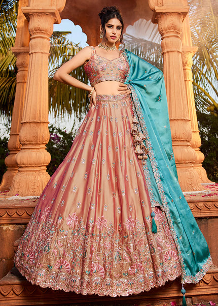 Peach Embroidered Lehenga Choli