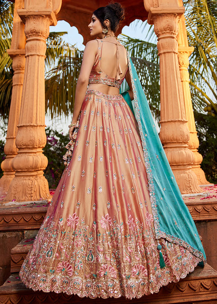Peach Embroidered Lehenga Choli