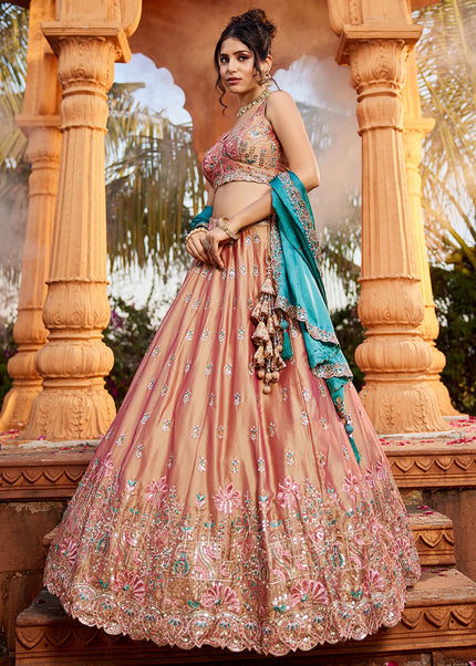 Peach Embroidered Lehenga Choli