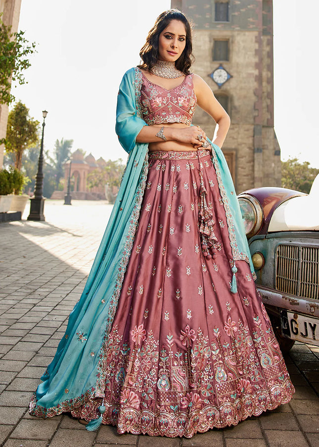 Mauve Embroidered Lehenga Choli