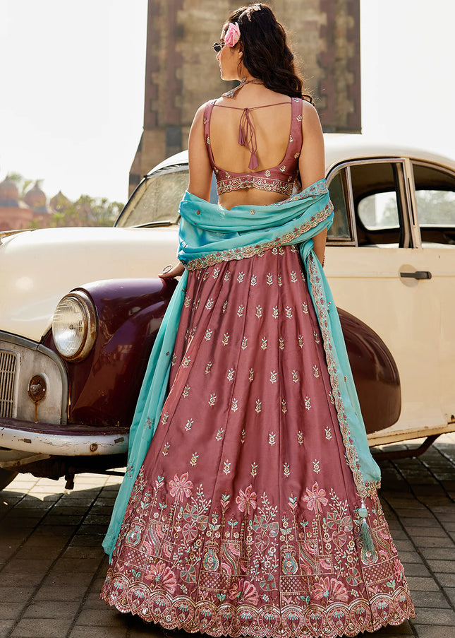 Mauve Embroidered Lehenga Choli