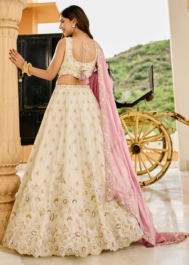 Cream Embroidered Lehenga Choli