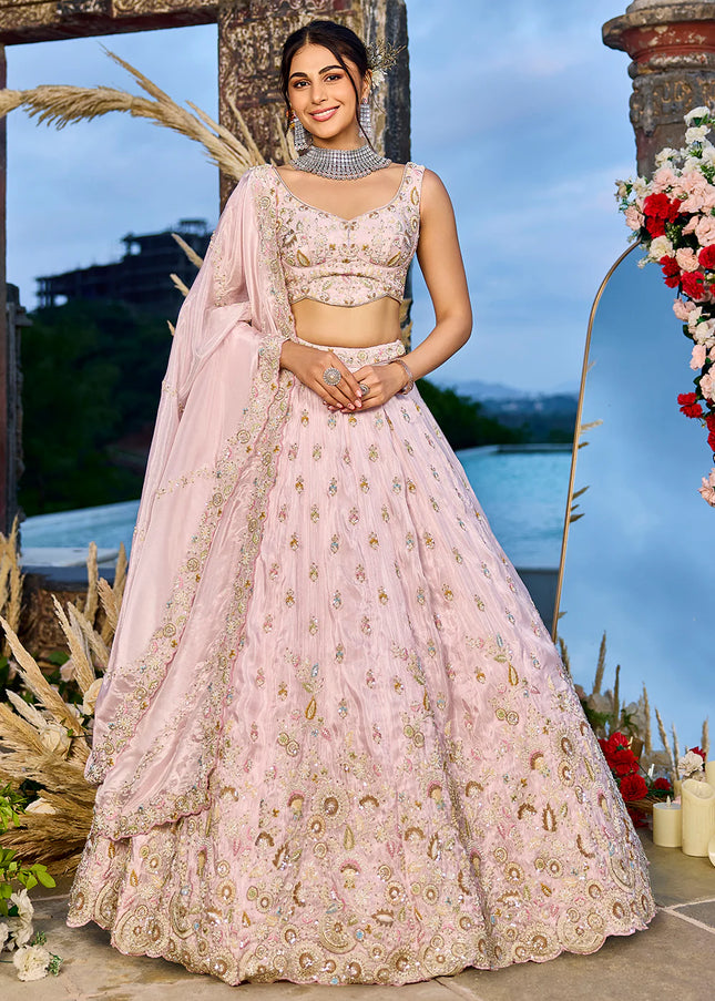 Pink Embroidered Lehenga Choli