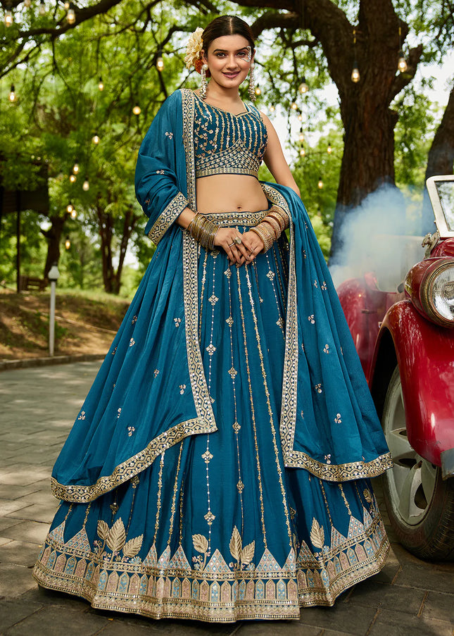Teal Embroidered Lehenga Choli