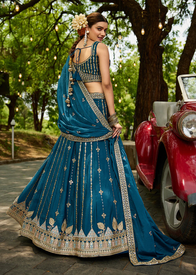 Teal Embroidered Lehenga Choli