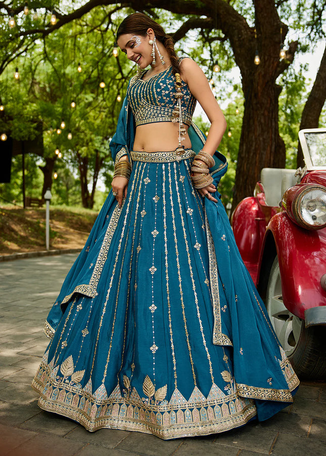 Teal Embroidered Lehenga Choli