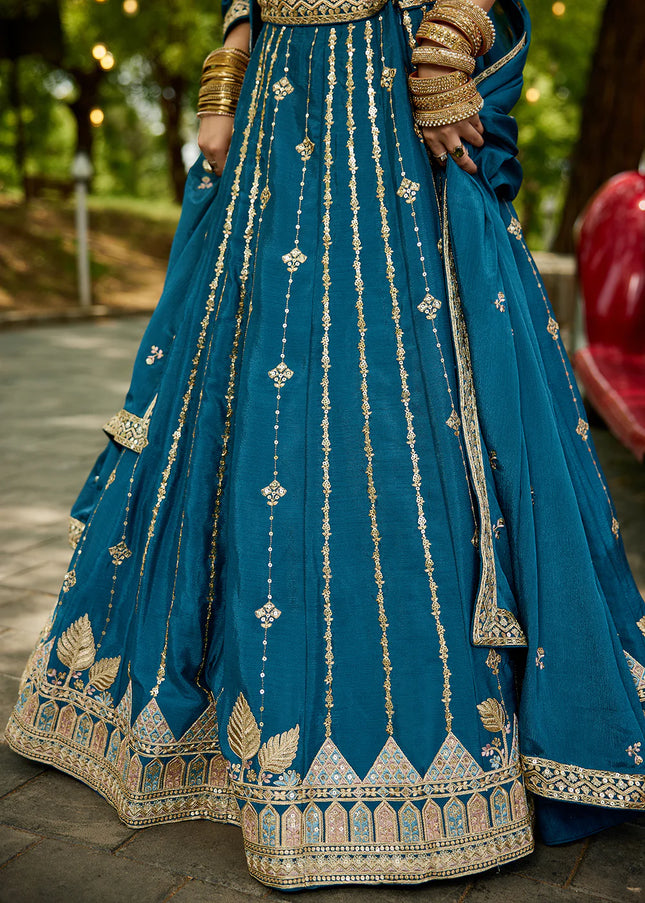 Teal Embroidered Lehenga Choli