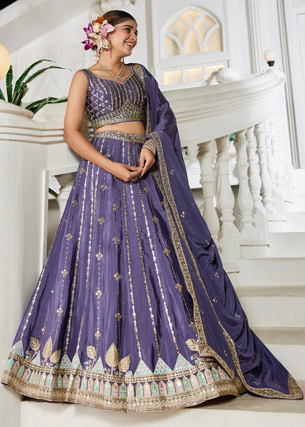 Purple Embroidered Lehenga Choli