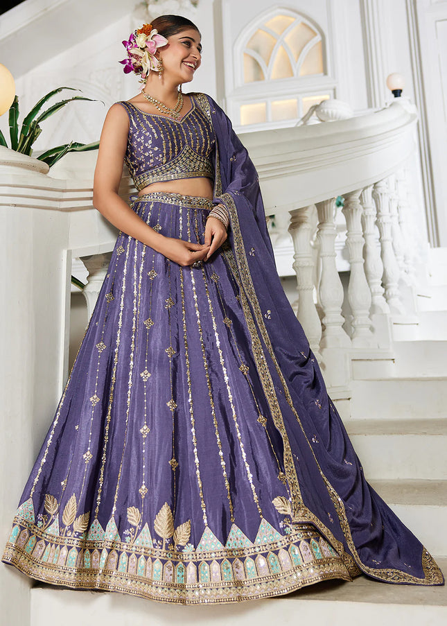 Purple Embroidered Lehenga Choli