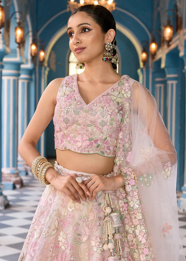 Cream Embroidered Lehenga Choli