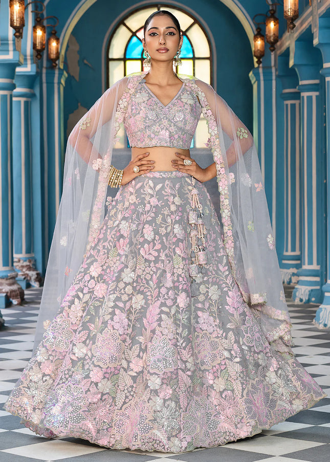 Grey Embroidered Lehenga Choli