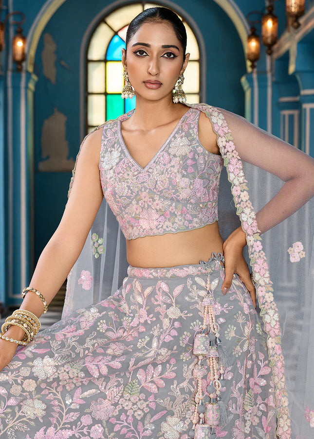 Grey Embroidered Lehenga Choli
