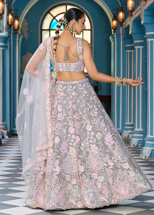 Grey Embroidered Lehenga Choli